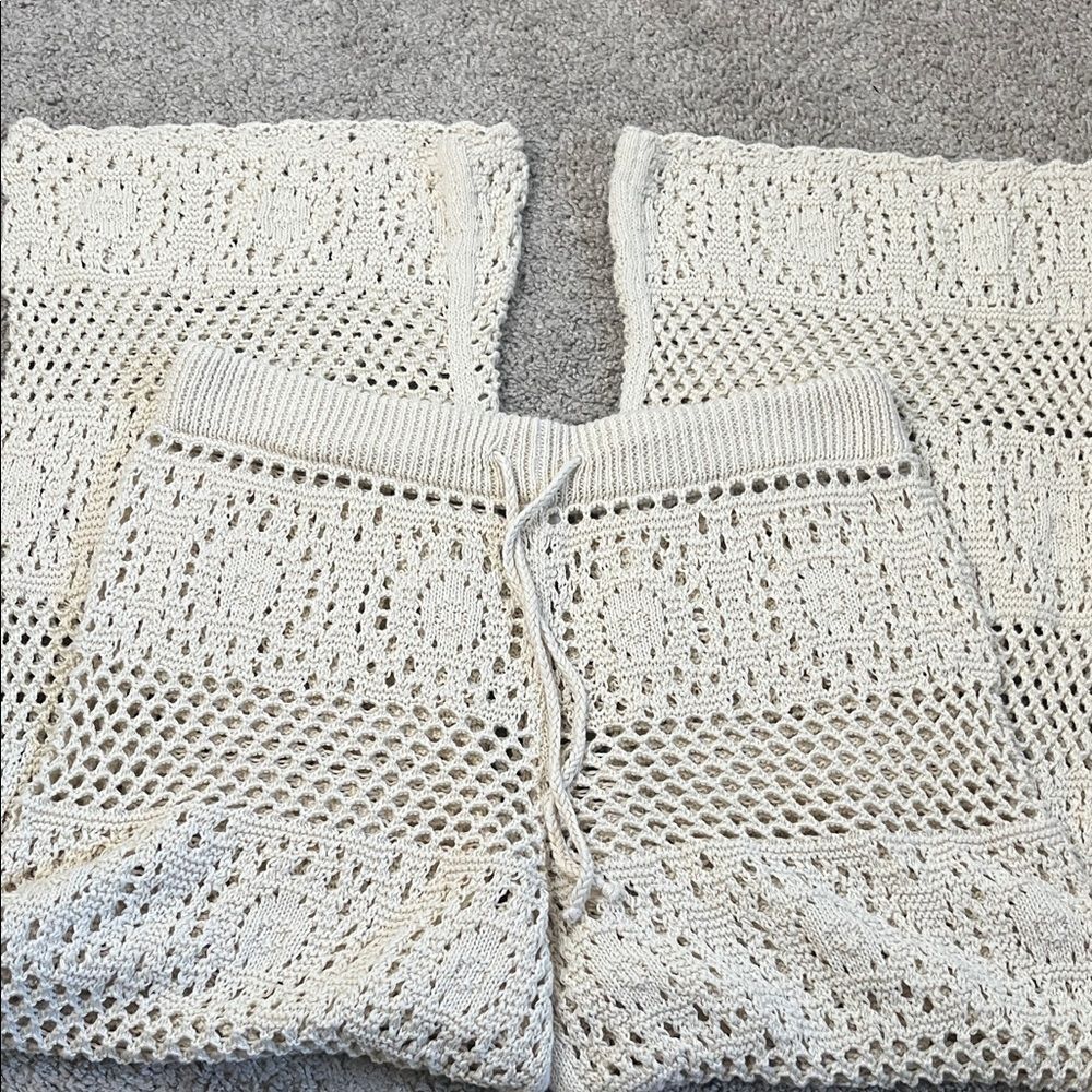 Aerie Cream Crochet Wide Leg Party Pants Swim Coverup Beach Festival Resort